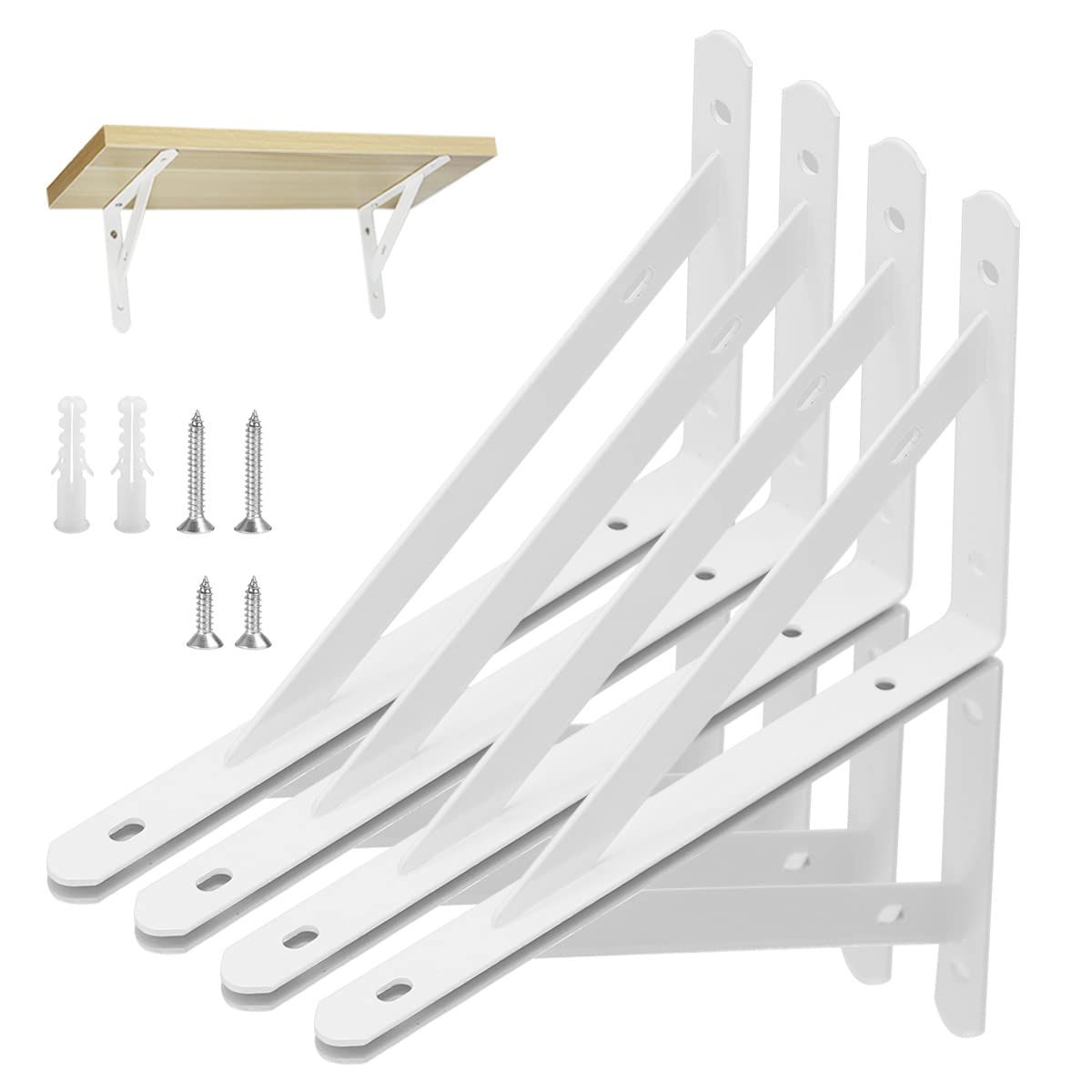 Shelf Brackets Heavy Duty Triangle Shelving Brackets Right Angle Wall Mounted Shelf Supporters Easy to Install Wall Bracket for Shelf，Accessories Included, White 8 inches 8 Pack (White)