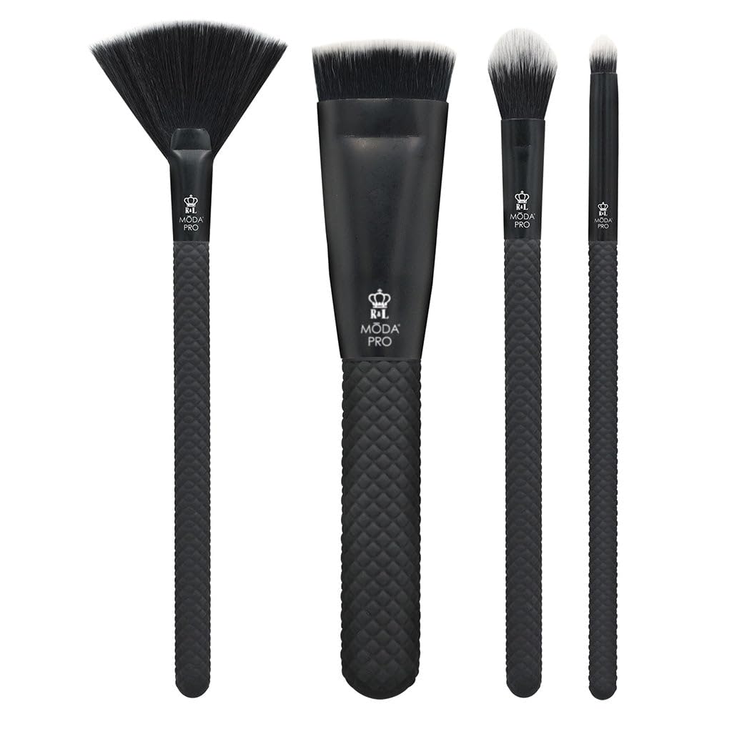 Moda Pro Iconic Glow Makeup Brushes Set, Black, 4 Piece