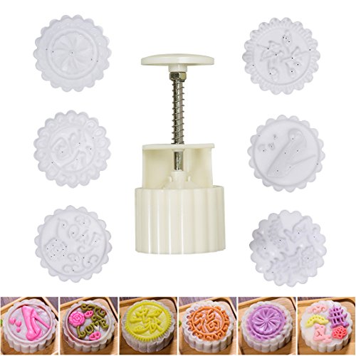 Cookie Stamps Moon Cake Mold with 6 Stamps, 100g Cookie Press Mid Autumn Festival DIY Decoration Press Cake Cutter Mold