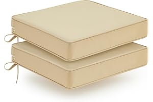 WEOAVRY Outdoor Chair Cushions Set of 2, Waterproof Patio Chair Cushions, Patio Furniture Cushions with Ties, Outdoor Wicker Replacement Seat Cushion, 19 x 19 x 3 inch, Beige