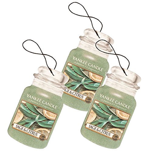 Yankee Candle Paper Car Jar Hanging Air Freshener Sage & Citrus Scent (Pack of 3)