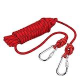 Outdoor Rock Climbing Safety Rope 10M(32ft)/15M(49ft)/20M(64ft)/30M(98ft) with Hooks,Diameter 8mm(0.03ft),9KN(900kg),for Outdoor Escape Rope, Camping Hiking Rope, Fire Rescue Parachute (Red, 10m)