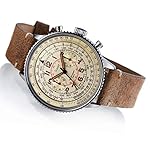 Stauer Men’s Stainless Steel Co-Pilot Watch with Brown Leather Band