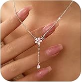 925 Sterling Silver Cherry Blossom Necklace for Women Mom Pink Jewelry 14K Gold Plated Cute Birth Month Enamel Flower Pendant Necklace Floral Artificial Stone Pearl Chain Valentines Day Jewelry Gifts