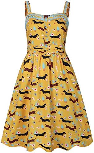 Bangerdei Women Vintage Sleeveless Dress Floral Dog Print Swing Evening Party Dress