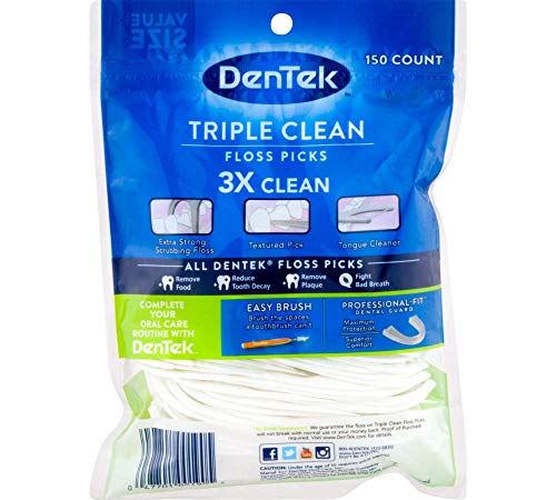 DenTek Triple Clean Floss Picks, Mouthwash Blast Fluoride Coating, 150-Count, 1-Pack