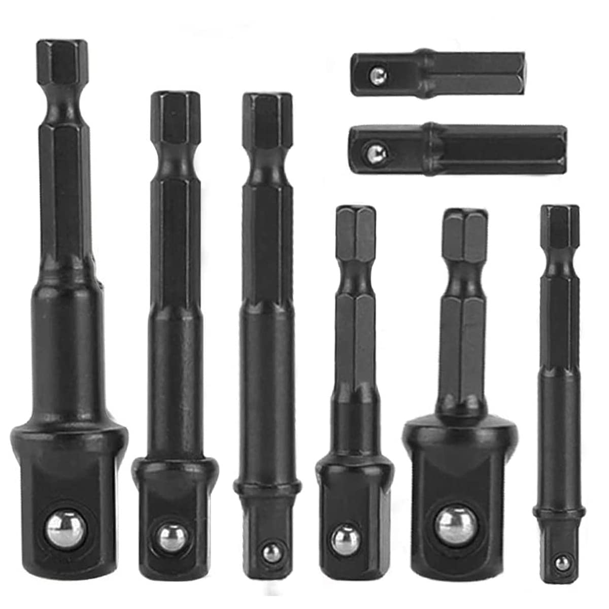Bestgle 8pcs Drill Socket Adapter Extension Set, 1/4" Hex Shank CR-V Nut Driver Bit Kit, Quick Change Socket Adapters for 1/4", 3/8", 1/2" Drive Power Tools