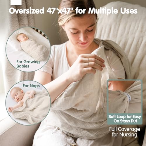hahaland 100% Natural Bamboo Muslin Baby Blanket Set with 1 Piece 120 x 120 cm and 2 Pieces 100 x 95 cm – Soft and Absorbent Swaddle for Babies