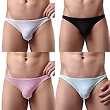 ADORNEVE Men 4 Pack Briefs Breathable Ice Silk Triangle Bikini Underwear