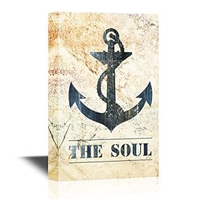Canvas Wall Art - Anchor on Vintage Background with The Words The Soul - Gallery Wrap Modern Home Art | Ready to Hang - 12x18 inches