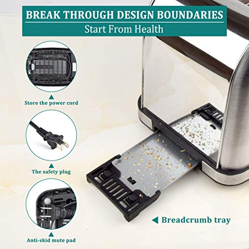 iFedio Best Rated Prime 2 Slice Toaster Stainless Steel with LCD Timer