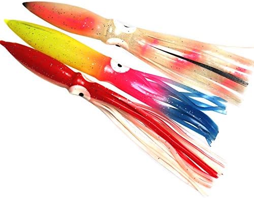 Huiit Octopus Bait Multicolour Soft Plastic Octopus Lures Squid Skirt Lures Trolling Saltwater Bait Pack of 3