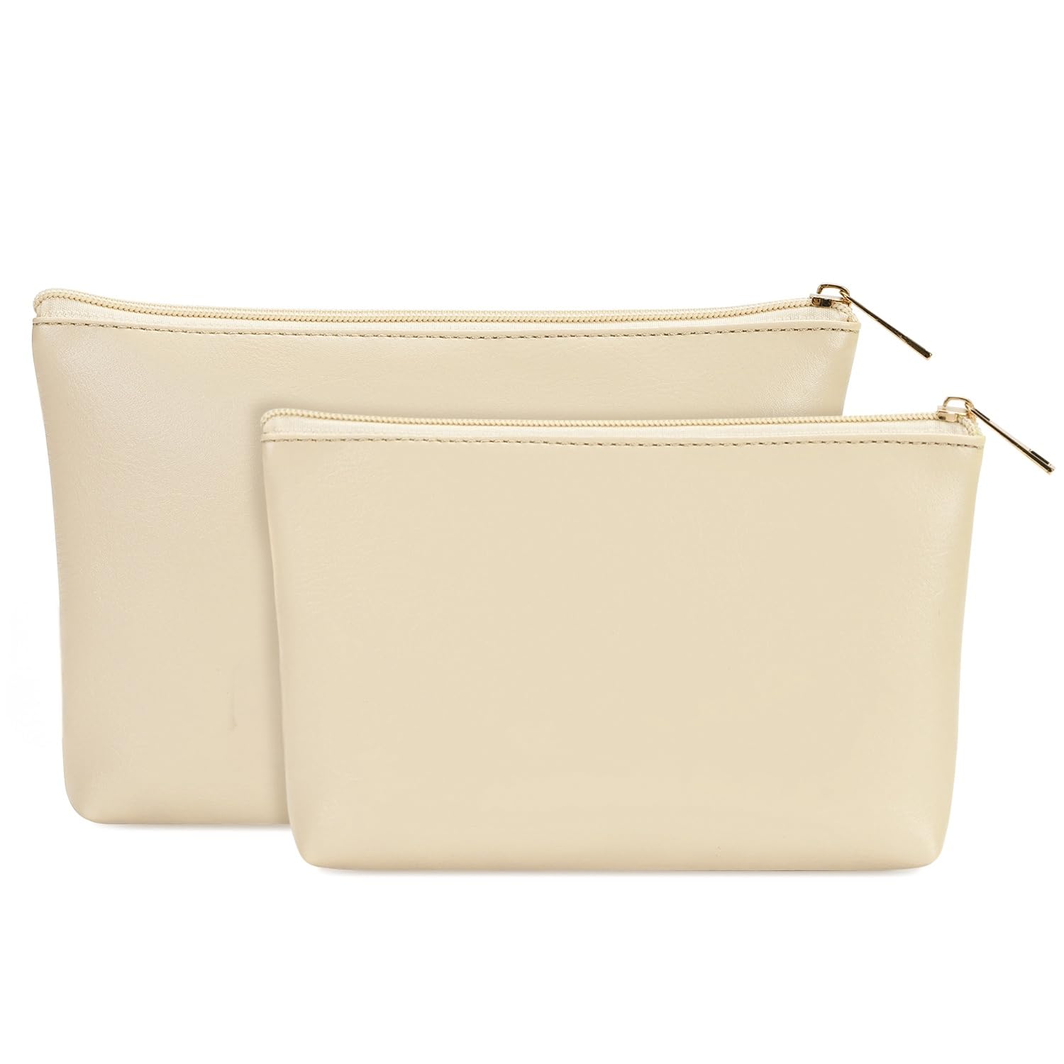 Small Makeup Bag 2 Pack for Handbag and Purse - Vegan Leather Cosmetic Pouch With Zipper for Women, Beige (Patent Pending)
