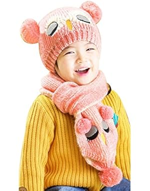 Baby Kids Girls Boys Owl Shaped Cap Winter Knitted Warmer Beanie Hat Scarf Set