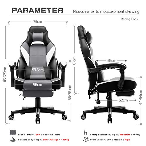 IntimaTe-WM-Heart-Silla-Gaming-con-Respaldo-Alto-Silla-Ergonomica-de-Juego-Silla-Giratoria-Almohadillas-y-Reposapies-Gris