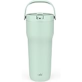 Zak Designs Sutton Travel Tumbler for On the Go, 30oz Stainless Steel with Vacuum Insulation, Straw Spout, Carry Handle for Cold Drinks (Icicle Mint Green)