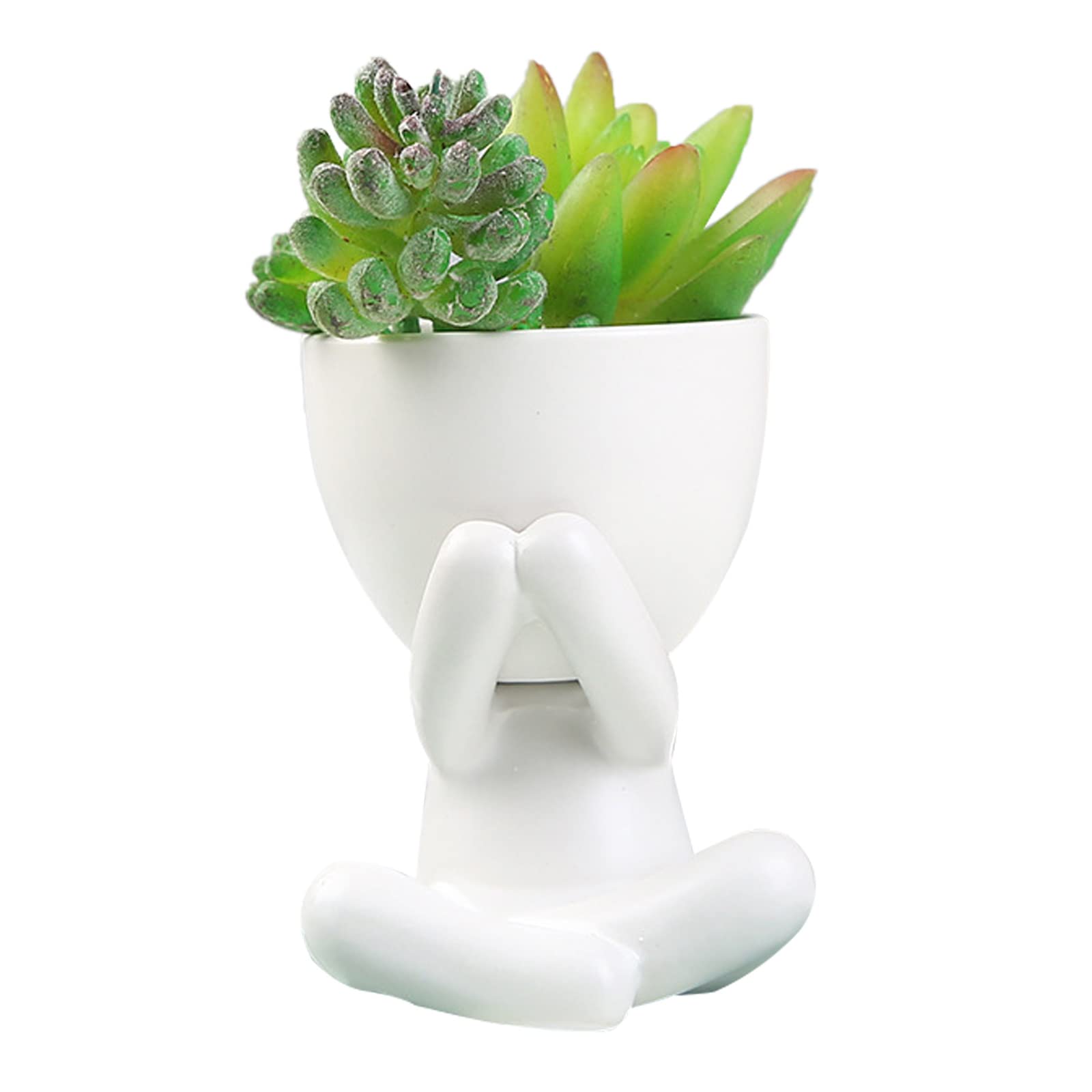 TITA-DONG Creative Human Shaped Ceramic Flower Pot, Small Succulent Planter, Cute White for Home Office Decor (#4)
