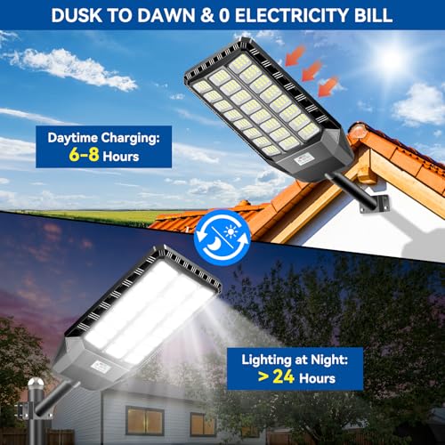 Adewalk 2000 W Outdoor LED Solar Street Light with Remote Control, IP66 Waterproof Solar Street Light with Motion Sensor, 6500 K Super Bright Outdoor Solar Garden Lights for Garage Road