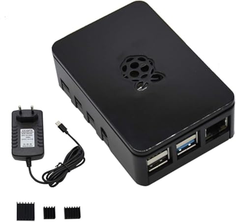 Nrpfell para Raspberry Pi Gabinete Caja V4 con Disipador de Calor + Fuente de AlimentacióN 5V / 3a para Raspberry Pi 4B (Enchufe de la UE)