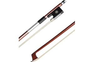 ADM Student Violin Bow, Well Balanced Handmade Brazilwood Bow with Horsehair, Ebony Frog with Pearl Eye and Pearl Slide, Brown (1/4 Size-)