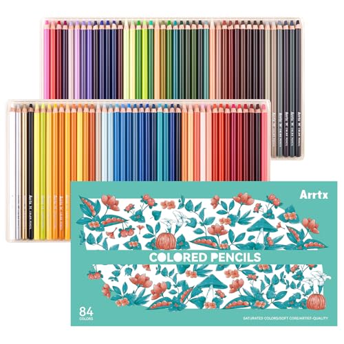 Arrtx - Colored Pencils, 84 Artist Grade Colors, Extra Thick 1/4" Soft Core Drawing Pencils for Smooth Placement and Easy Blending, Art Supplies for Coloring, Sketching and