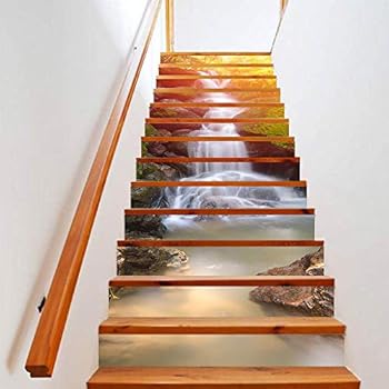 ColorSpring 3D Sunshine Waterfall Stair Stickers Self-Adhesive Stair Stickers Home Decor 39.3inchx 7inchx 13 PCS