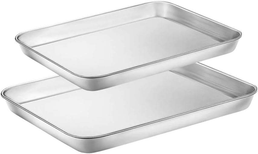 WEZVIX Baking Sheet Tray Cookie Sheet Stainless Steel Toaster Oven Pan Baking Pan 9 & 10 inches, Non Toxic & Healthy, Rust Free & Less Stick, Thick & Sturdy, Easy Clean & Dishwasher Safe