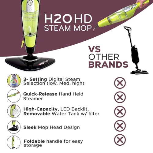 H2O HD PRO Steam Mop and Handheld Steam Cleaner – for Floors, Carpets, Windows, Upholstery, Kitchens & Bathrooms