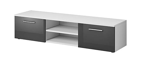 E-Com TV Schrankständer Vegas 150cm Korpus matt weiß/Fronten Hochglanz