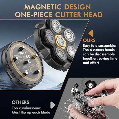 Bald Razor Men's Electric, Kibiy Head Shaver for Bald, IPX7 Waterproof Head Shaver for Bald, LED Display & Type-C Charge, Head Shavers, 6D Magnetic Head, Blue Grey
