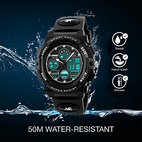 Boys Watches for Kids Age 5-13 Waterproof Sports Digital Wrist Watches with Date Day Alarm Chime Stopwatch 1163-Black