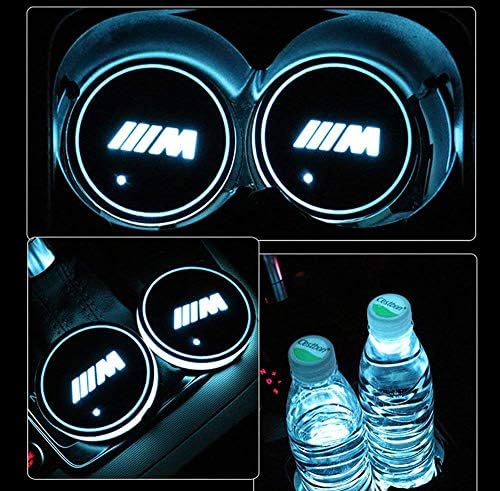 AutoDIY Led Car Logo Cup Lights up Holder USB Charging Waterproof Bottle Drinks pad 7 Colors Changing Atmosphere Lamp mat Cars for Luminous Coasters 2PCS (for BMW-M)