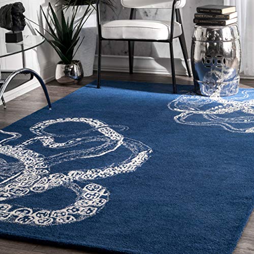 nuLOOM Octopus Tail Abstract Wool Area Rug, 3' x 5', Navy