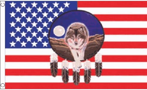 USA Feather Wolf Flag 5Ft X 3Ft America American Banner With 2 Eyelets