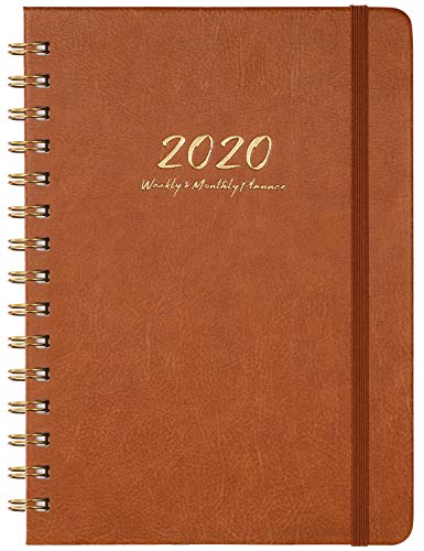 2020 Planner - Weekly, Monthly and Yearly Planner with Monthly Tabs, 6.3" x 8.4", January 2020 - December 2020, Thick Paper, Inner Pocket, Brown