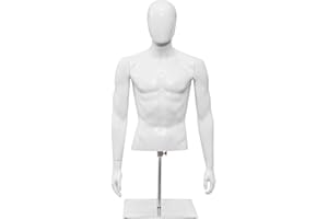 Giantex Male Mannequin Torso Adjustable Height Detachable Arms Dress Form Display w/ Metal Stand, Bright White