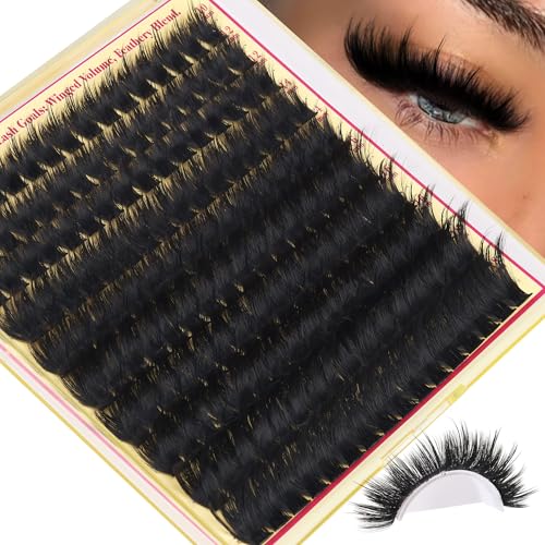 Volume Lash Clusters with Spiky Manga Lash Clusters 300D Eyelash Clusters 10-18MM Thick Wispy D Curl Cluster Eyelash Extensions 3D Fluffy Cluster Eyelash Extensions by FANXITON