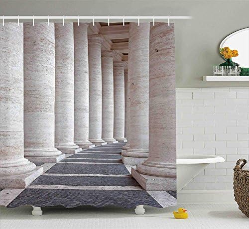 gwegvhvg Pillar Decor Shower Curtain Ancient Theme Roman Columns Stone Pillars Old Architecture Digital Image Fabric Bathroom Decor Set with Hooks 180CM Extra Long Dust Grey