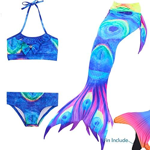 YUNQI Mermaid Tail for Swimming,with Monifin,Princess Bikini Set Swimsuit,Bathingsuit,for Grils