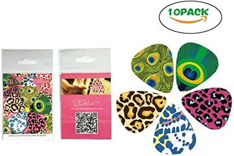 Cheerhas 10Pack Mixed Size Animal Skin Celluloid Color Printing Guitar Picks-Thin-Medium-Heavy, For Acoustic Electirc Guitar (Mixed Size, Style 2)