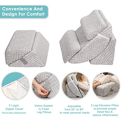 TOLEAD 6pcs Orthopedic Bed Wedge Pillow Set Adjustable Memory Foam for