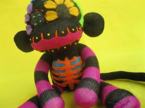 Violet Sugar Skull Sock Monkey - Black Body - Handmade Plush Doll - Dia de los Muertos - Day of the Dead