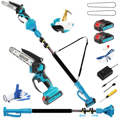 2-in-1 6 In Mini Chainsaw & Electric Pole Saw, Electric Pole Saws for Tree Trimming, 21V Cordless Battery Chainsaw Powered with 2 Batteries, Auto-oil, Chain saw for Tree Pruning/Wood Cutting Image