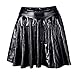 HDE Women's Shiny Liquid Metallic Wet Look Flared Pleated Skater Skirt (Black, Small)
