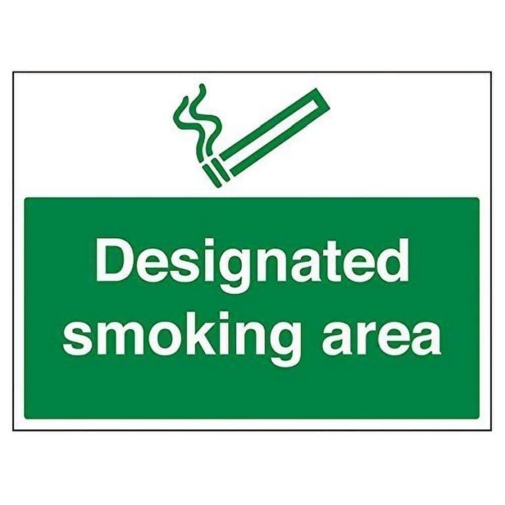 V Safety Designated Smoking Area Prohibition Sign - Landscape - 400mm x 300mm - Self Adhesive Vinyl, Green, 57041BF-S — image 1