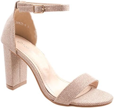 Asushoes Women's Top Moda Cammie-9 Thick Strap Open Toe Sandal Chunkcy Block Heel Buckle Ankle Strap Closure