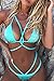 QINSEN Womens Criss Cross Strappy Halter Brazilian Bottom 2PCS Swimwear Blue M