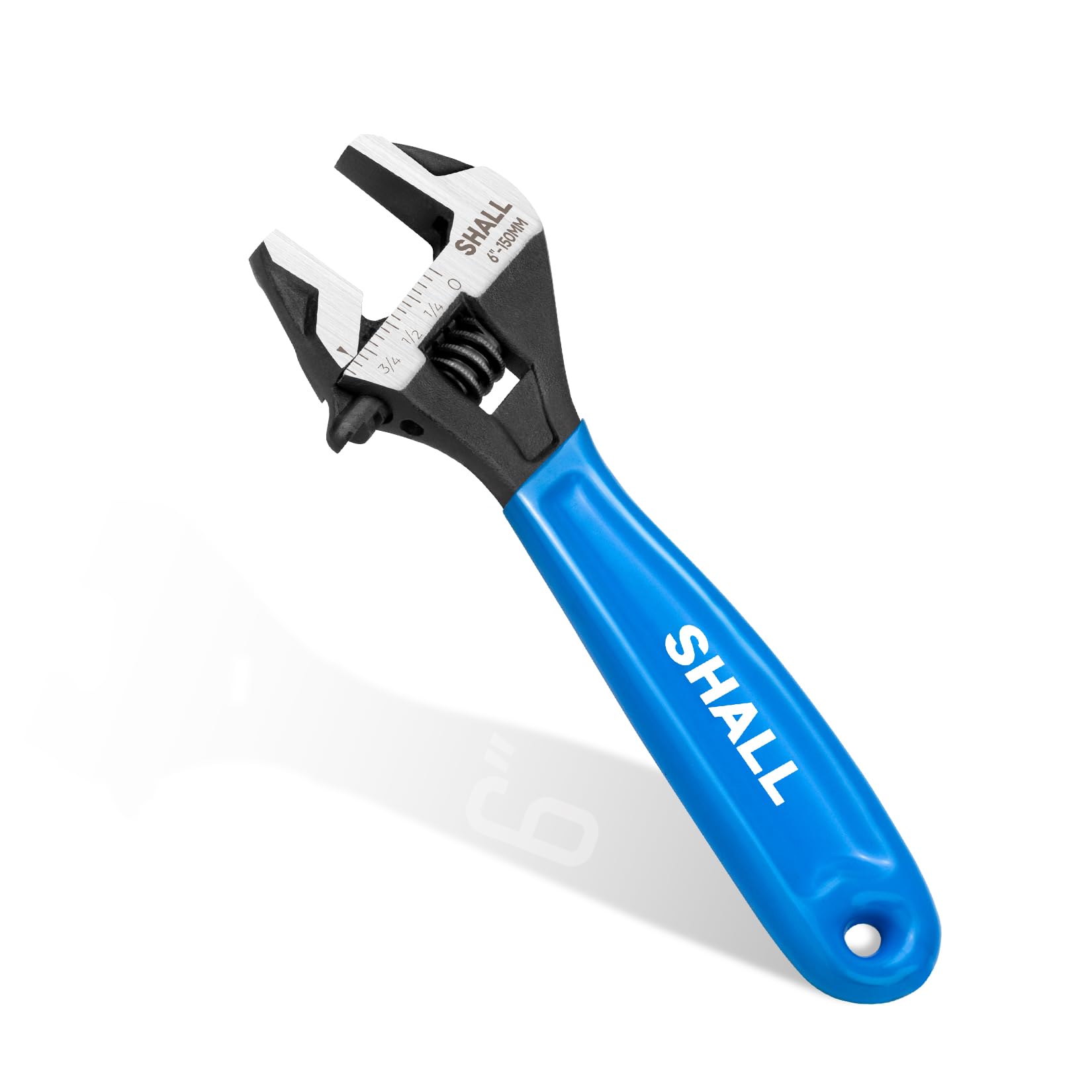 Photo 1 of SHALL 6 Inch Adjustable Wrench, Cr-V Steel Spanner with Cushion Grip, Wide Jaw Black Oxide Wrench with Laser-etched SAE Scales for Home, Garage, Workshop and DIY