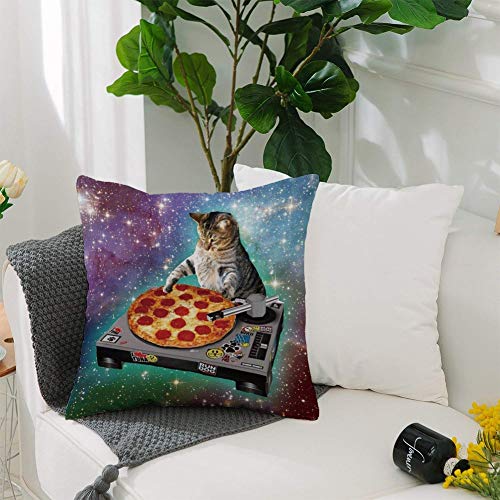 UOOPOO-Food-Funny-Creative-Hipster-DJ-Cat-Pizza-Cat-Galaxy-Pizza-Cat-Design-Zippered-Polyester-Pillow-Case-18-x-18-Inches-One-Side-Printed