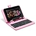Fosmon Leather Case with USB Keyboard and Stylus for Zeepad 7.0 - Pink